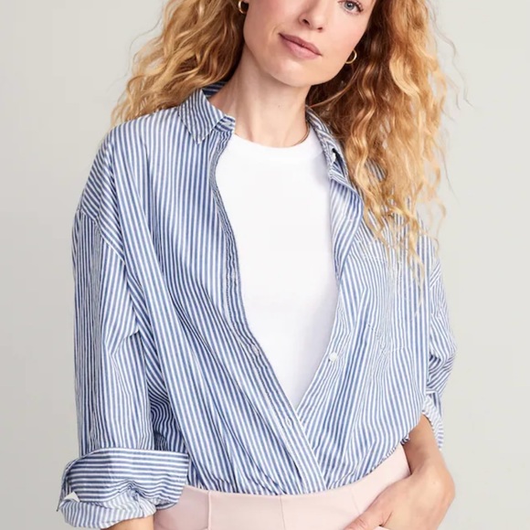 Old Navy blue and white stripe boyfriend button up top size 3x - Picture 5 of 7